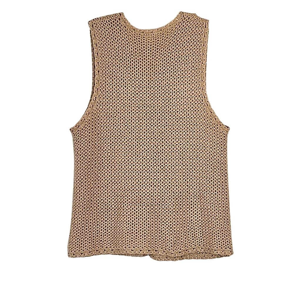 L.L. Bean Open-knit Sleeveless Crochet Sweater Vest Linen Blend sz SM - Picture 2 of 7